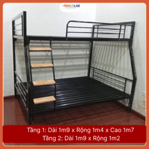 Giường sắt lệch tầng khung sắt hộp vuông rộng 1m4