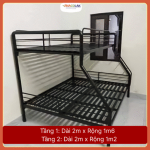 Giường tầng sắt lệch tầng ống tròn rộng 1m6