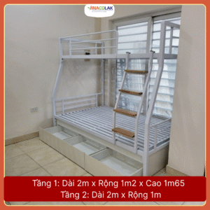 Giường tầng hộp vuông có ngăn kéo gỗ hiện đại rộng 1m2