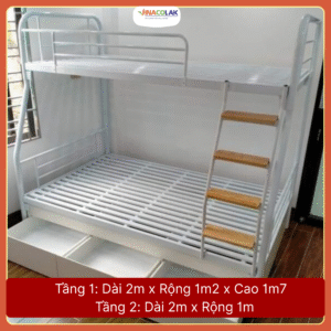 Giường tầng khung ống tròn có ngăn kéo gỗ rộng 1m2