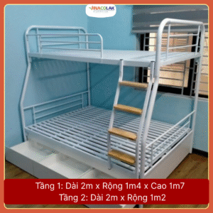 Giường tầng khung ống tròn có ngăn kéo gỗ rộng 1m4